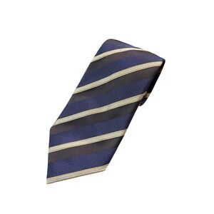 Canali 100% Silk Stripe Necktie Mens Blue Brown Gold Luxury Italian Made